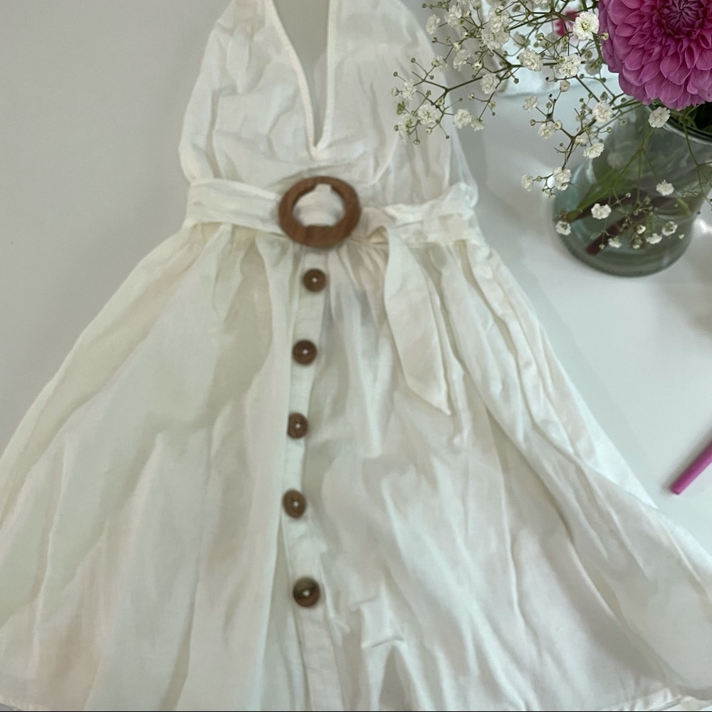 Mini Organic Cotton Halter White Dress
